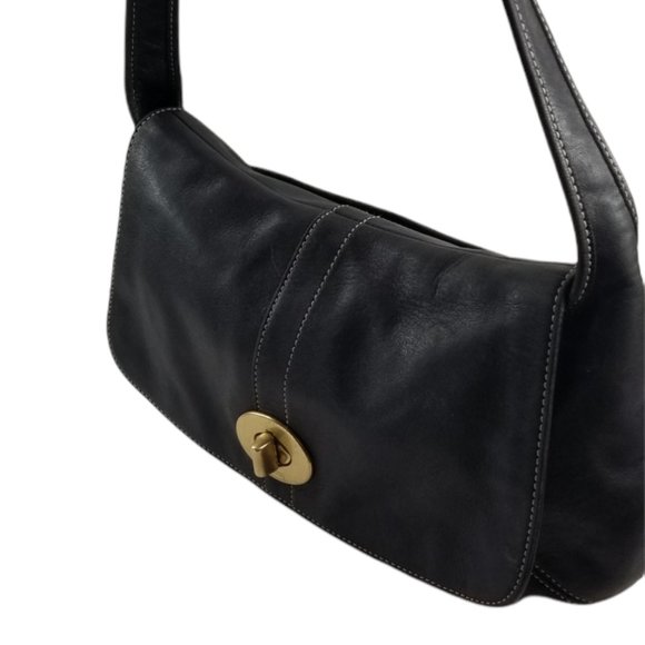 Coach Handbags - Coach Turnlock Legacy Brushe Black Leather Shoulder Bag